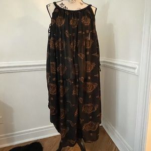 Free People Brown Spotted Tunic Top Mini Draped Dress Size Large